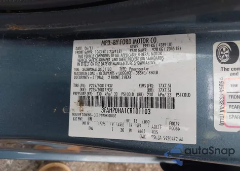 2012 Ford Fusion Se из США, поврежденный, VIN 3FAHP0HA1CR101103